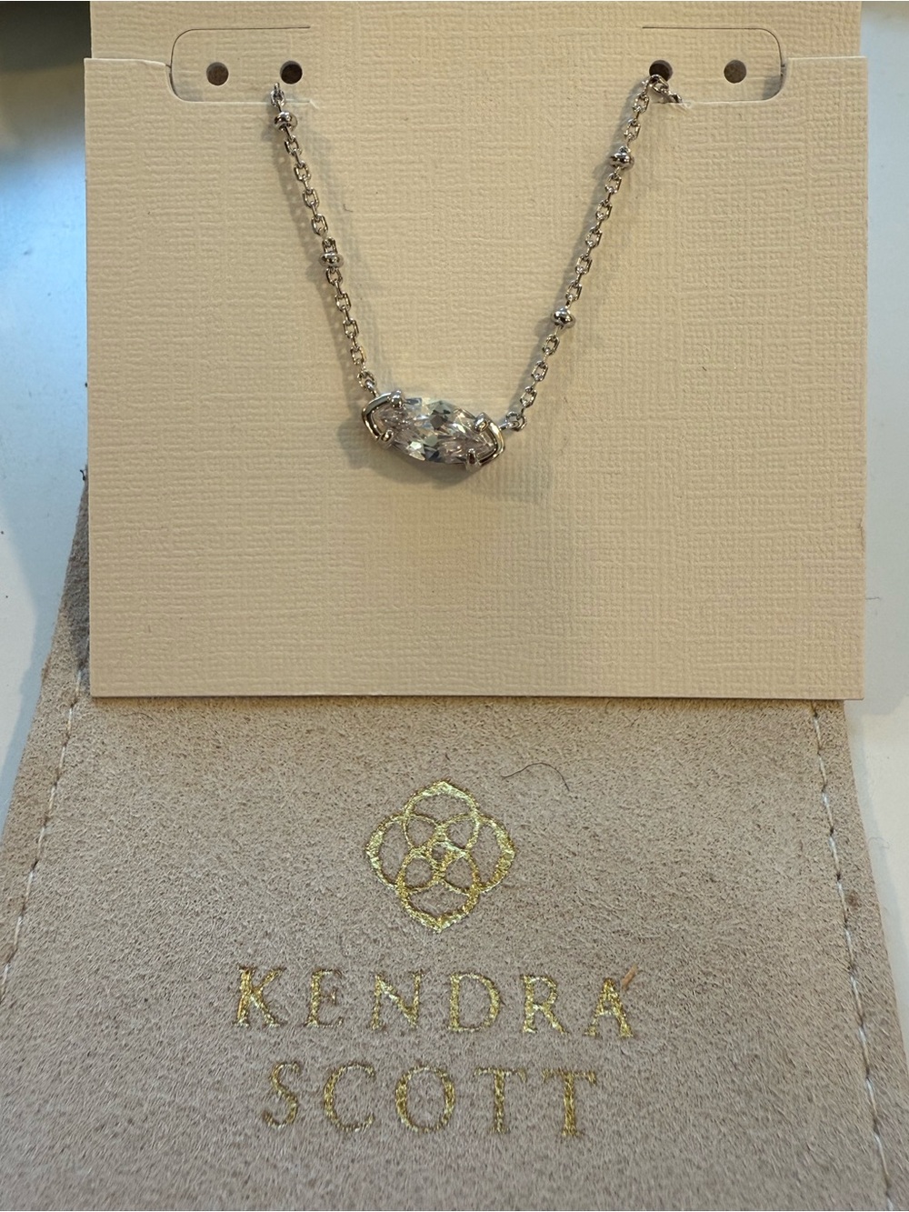 Kendra Scott Silver Clear Crystal Marquise Necklace